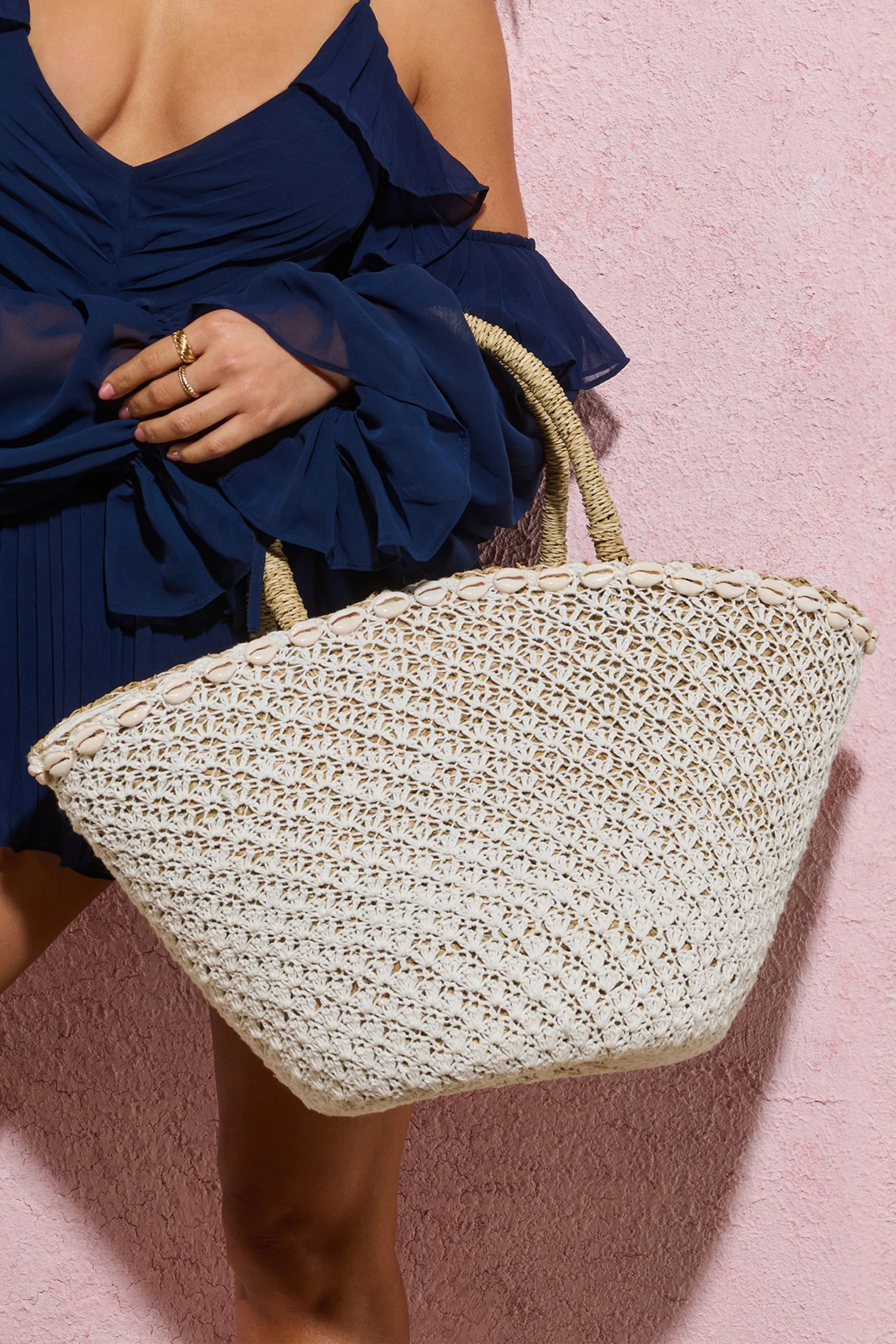 Anguilla | White Crochet Bucket Tote Bag With Shells Club L London