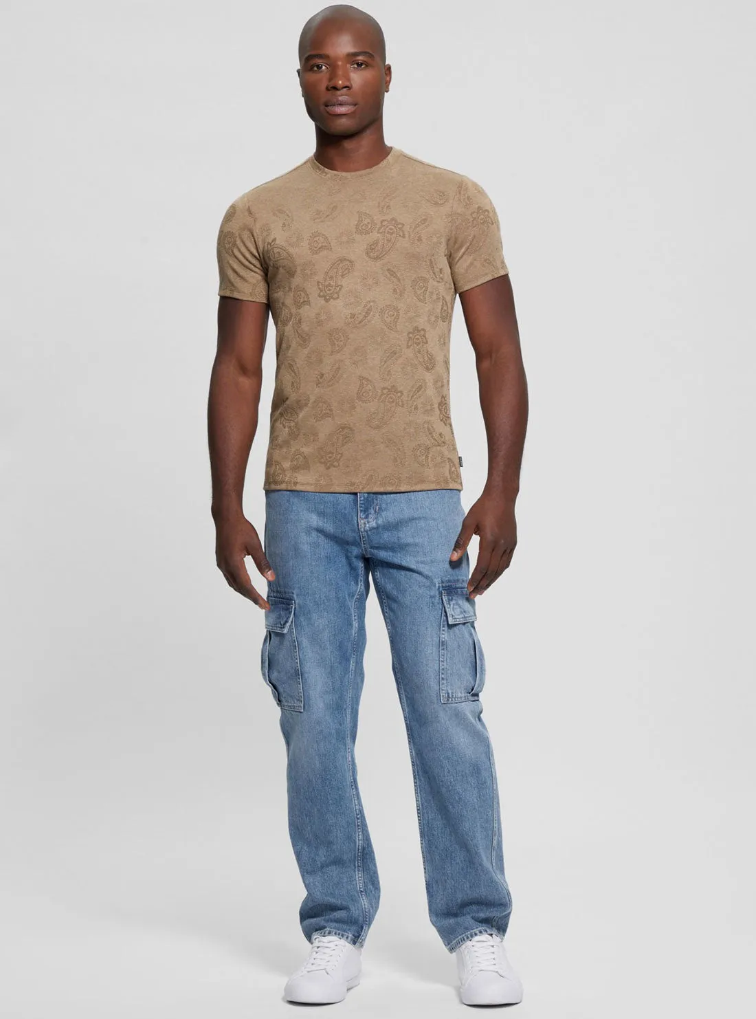 Beige Granada Jacquard Knit T-Shirt Guess