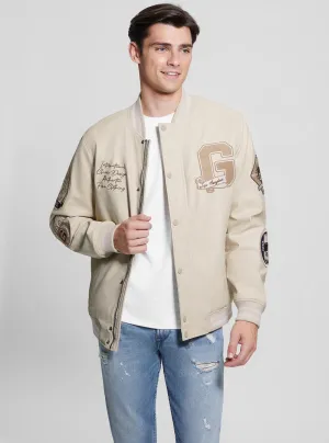 Beige Varsity Bomber Jacket Guess