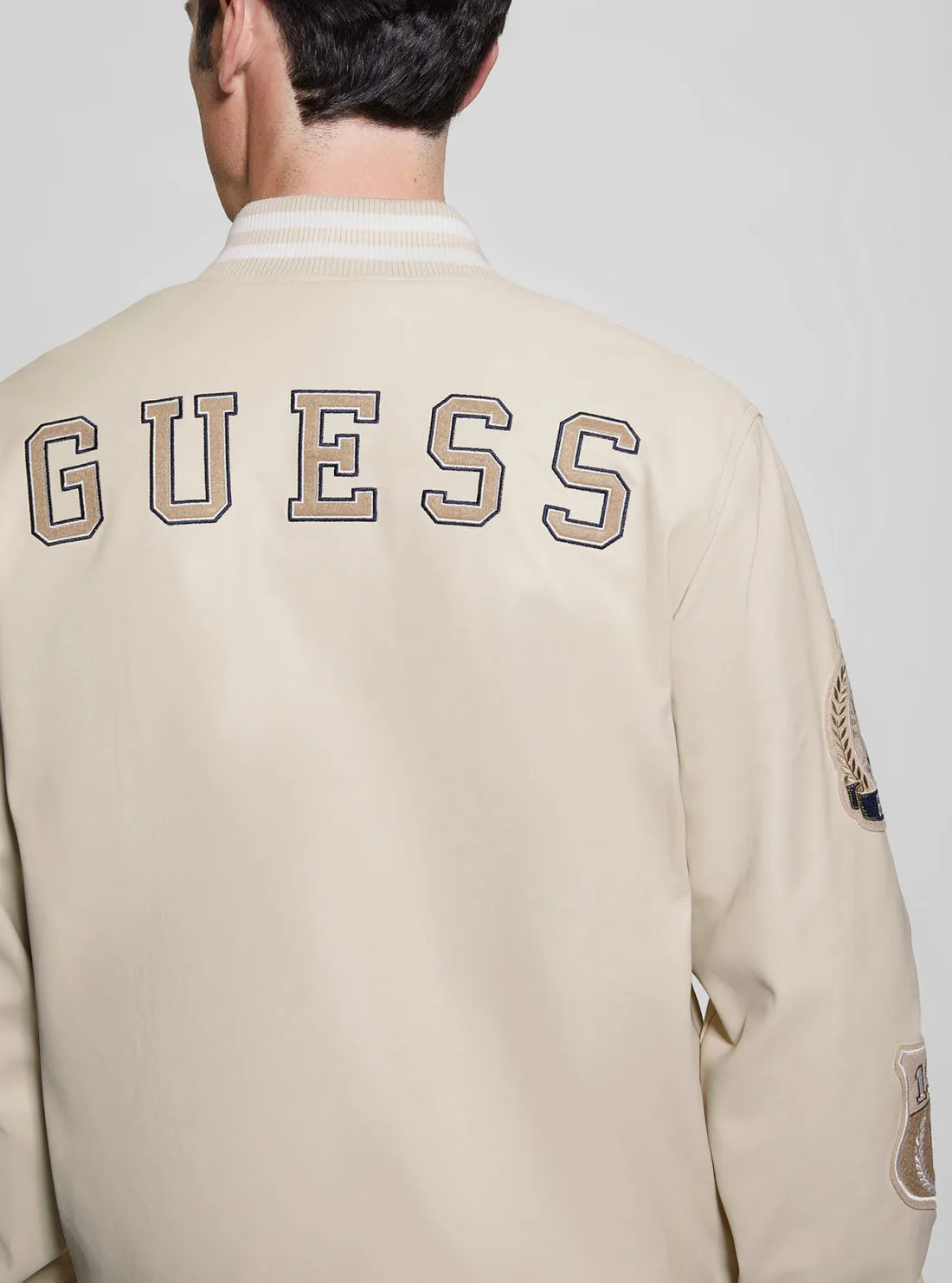 Beige Varsity Bomber Jacket Guess