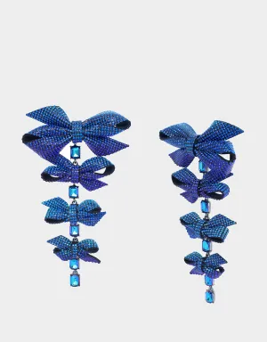 BLUE BOWS PAVE BOW LINEAR EARRINGS BLUE Betsey Johnson