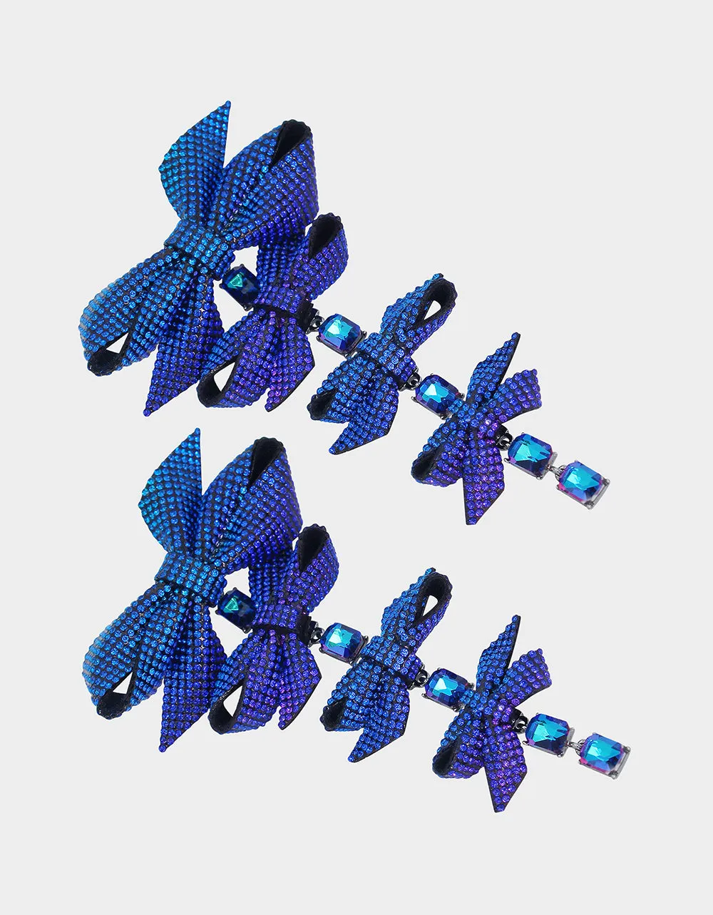 BLUE BOWS PAVE BOW LINEAR EARRINGS BLUE Betsey Johnson