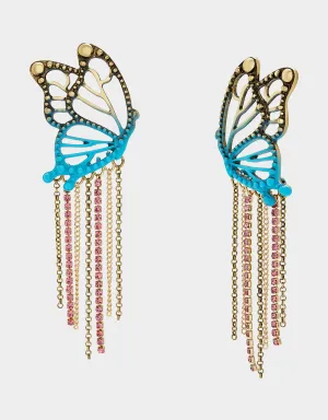 BOHO BUTTERFLY FRINGE CHANDELIER EARRINGS TURQUOISE Betsey Johnson