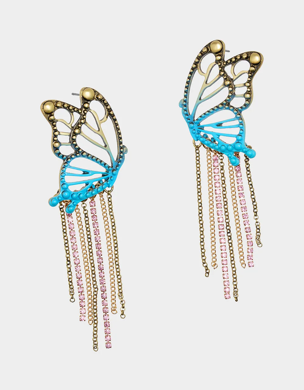 BOHO BUTTERFLY FRINGE CHANDELIER EARRINGS TURQUOISE Betsey Johnson