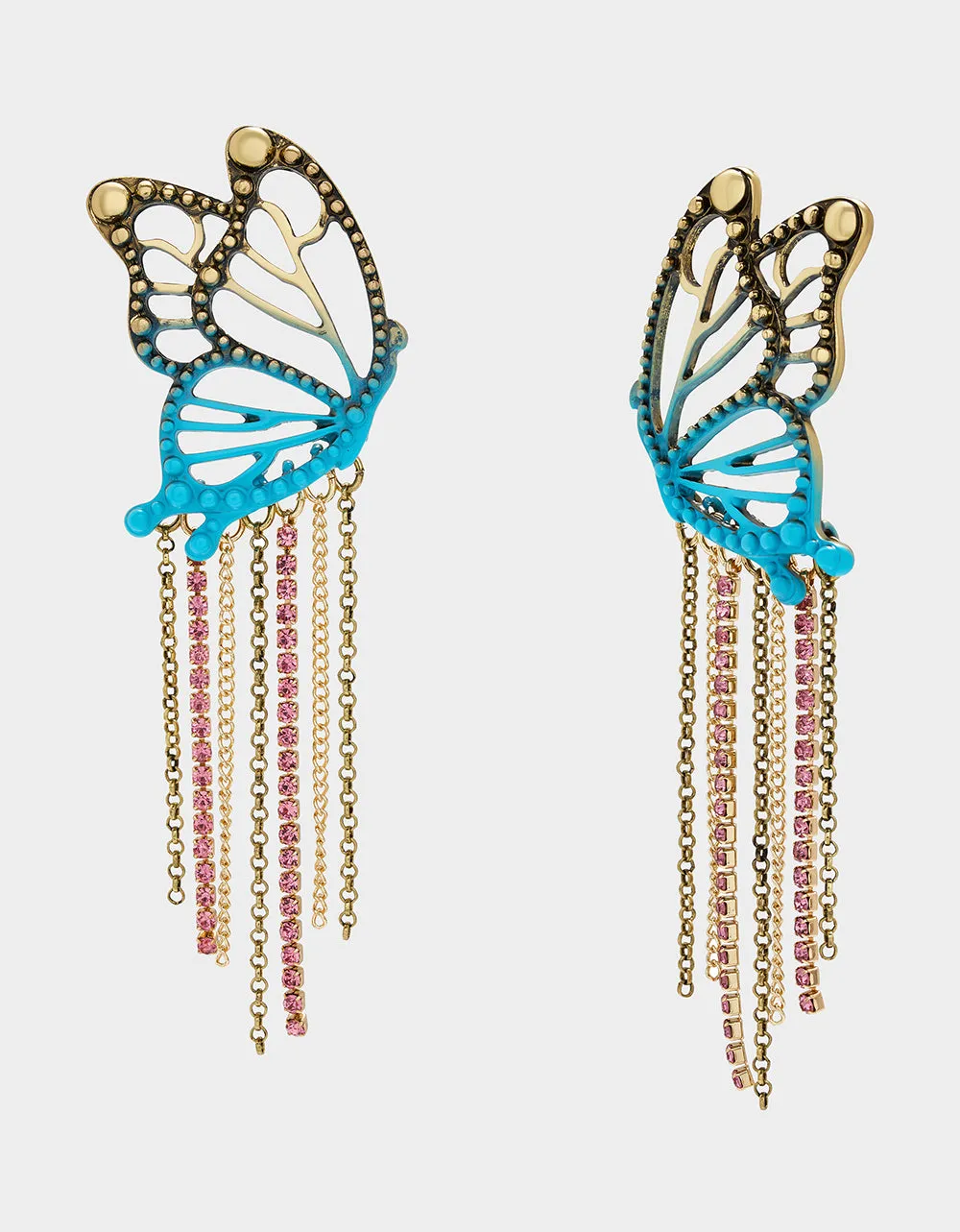 BOHO BUTTERFLY FRINGE CHANDELIER EARRINGS TURQUOISE Betsey Johnson