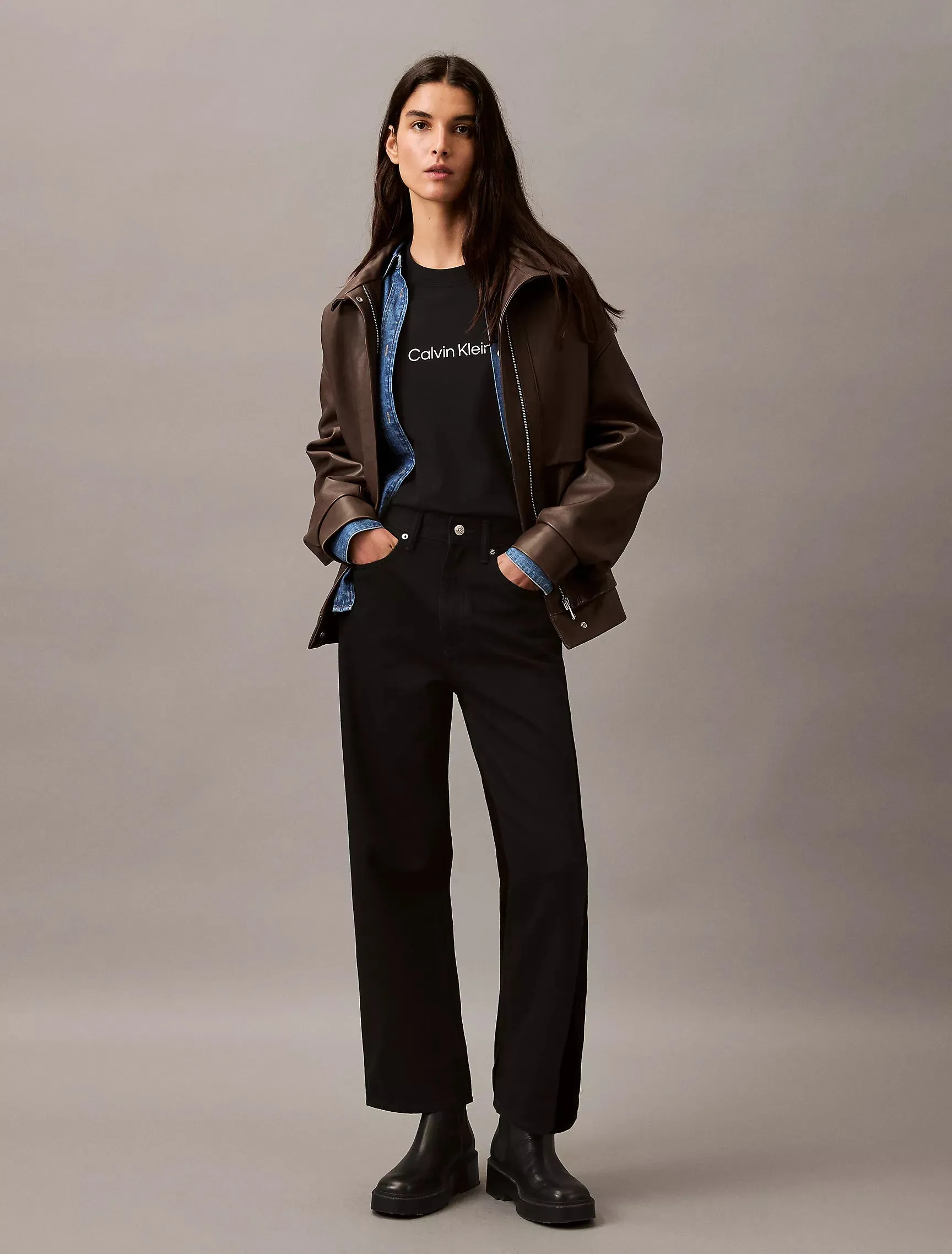 Calvin Klein Standard Logo Boxy Fit Crewneck Tshirt - Women
