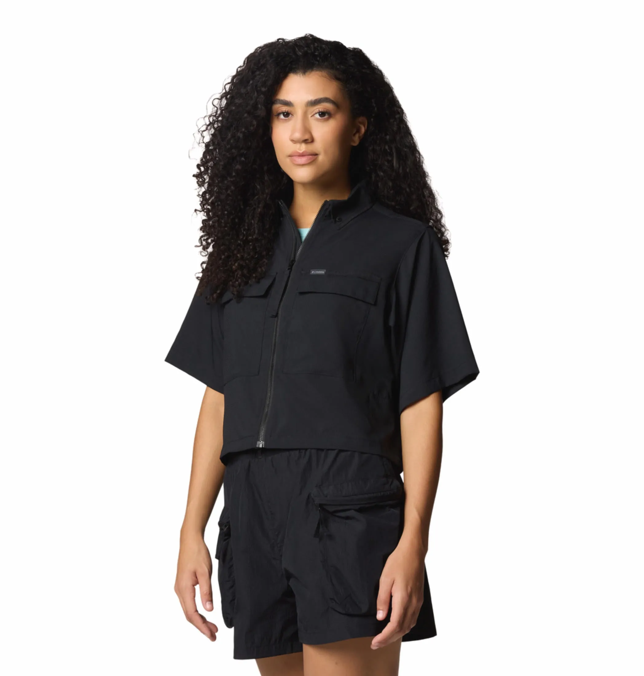Columbia Women Black Omni-Shade Elevated View Utility Short Sleeve Shirt