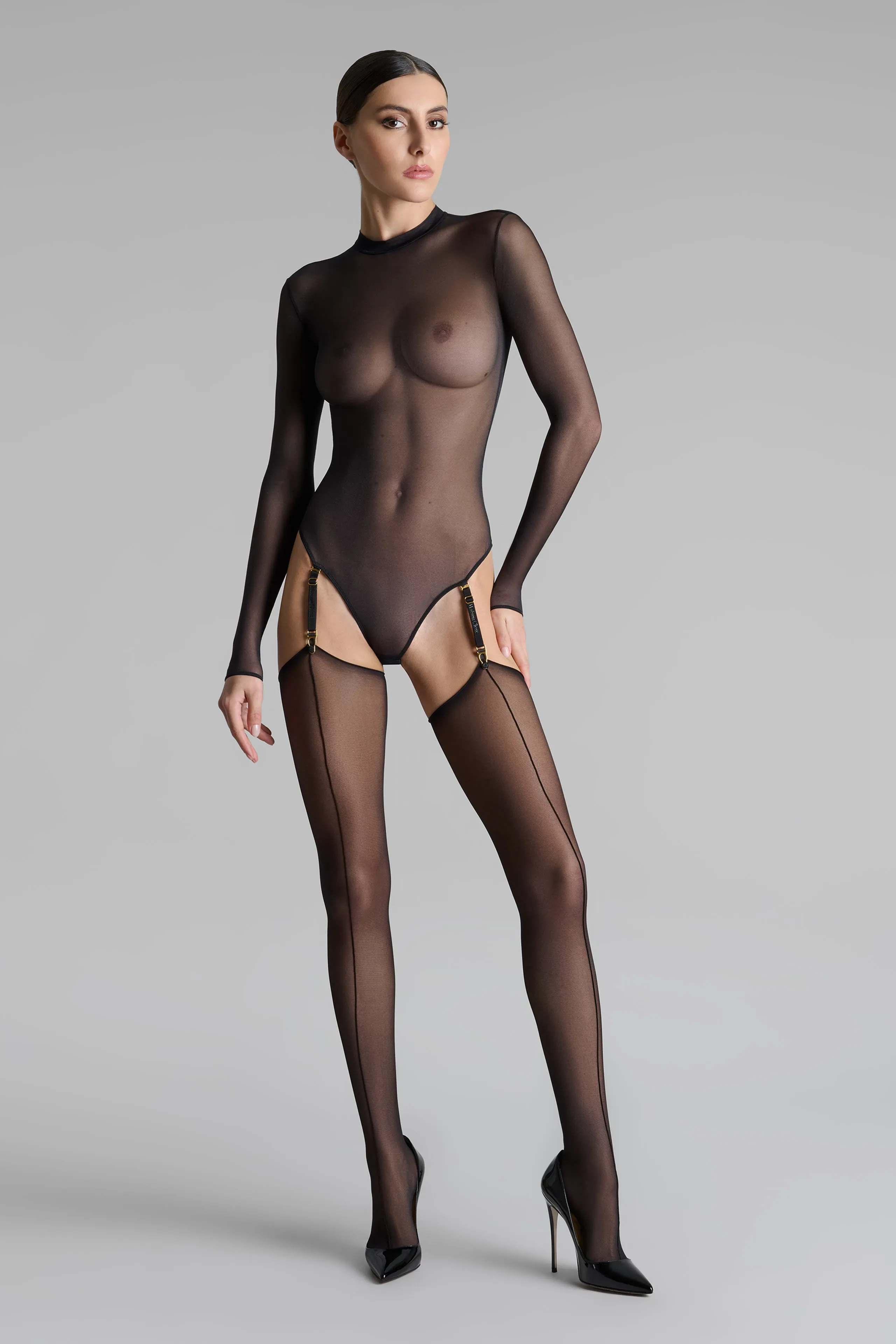 Cut and curled double seamed stockings - 20D - Les Coquetteries Maison Close