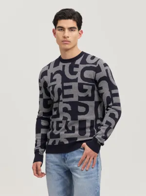 Eco Blue Denny Logo Knit Jumper Guess