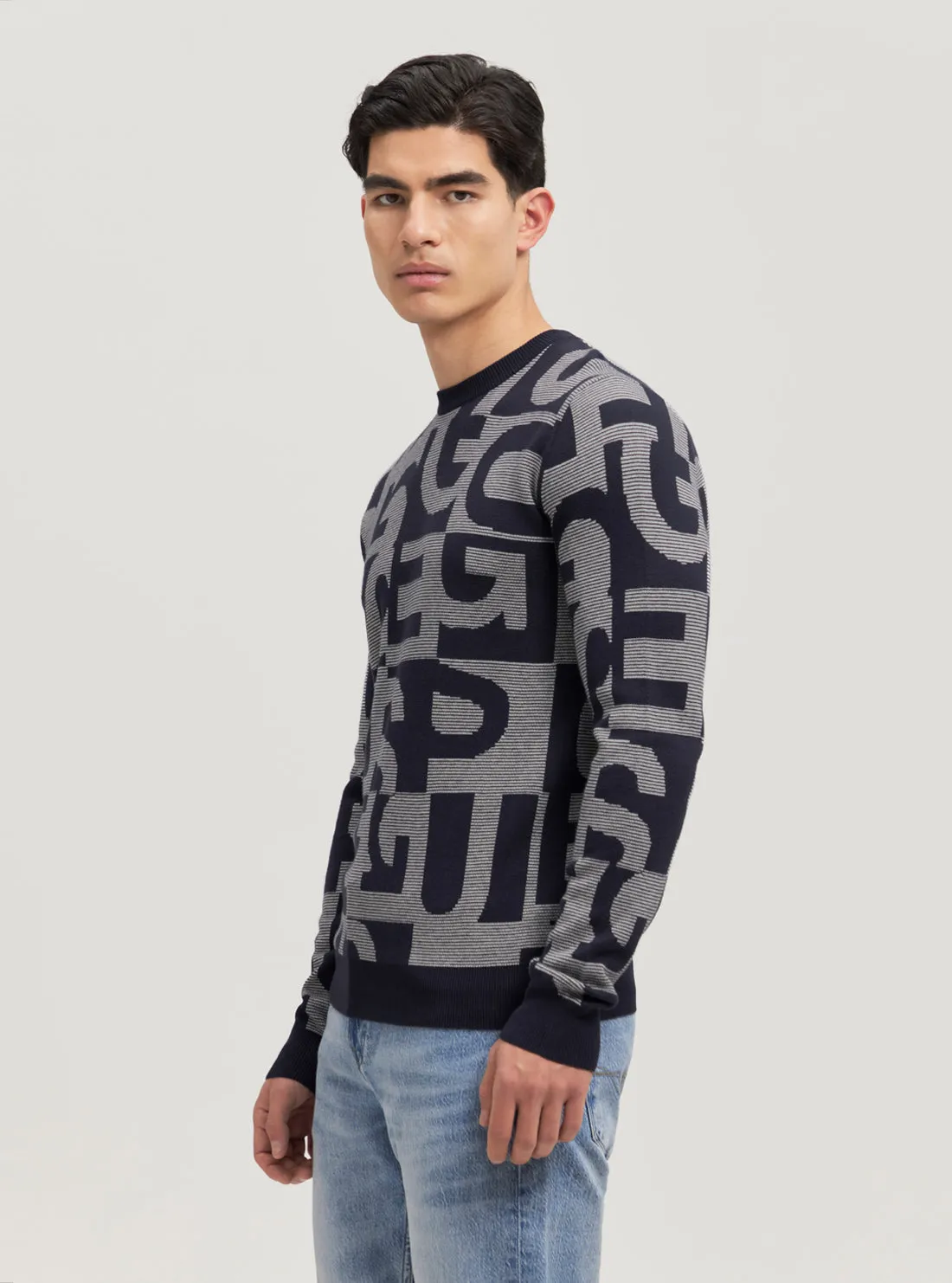 Eco Blue Denny Logo Knit Jumper Guess