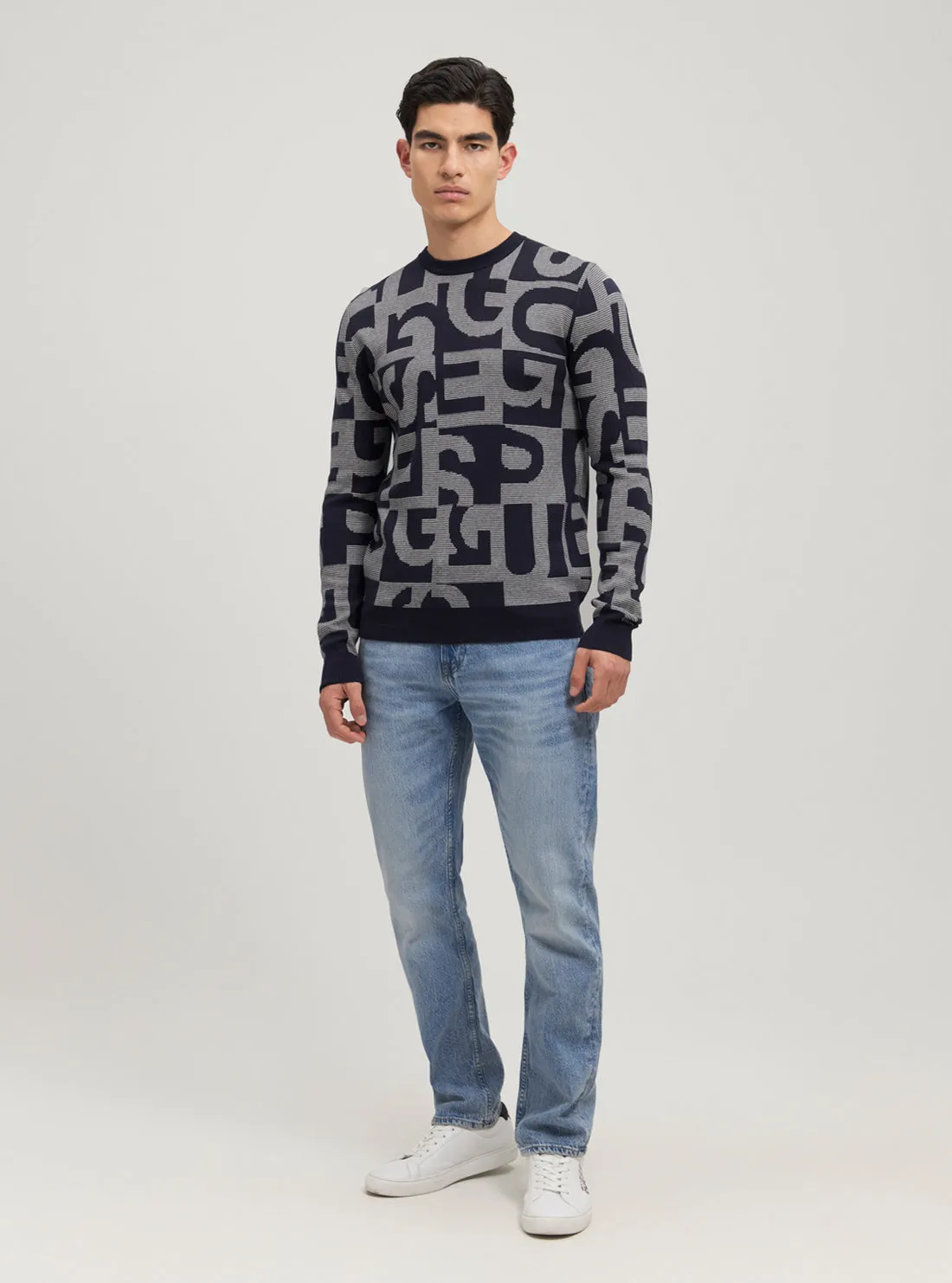 Eco Blue Denny Logo Knit Jumper Guess
