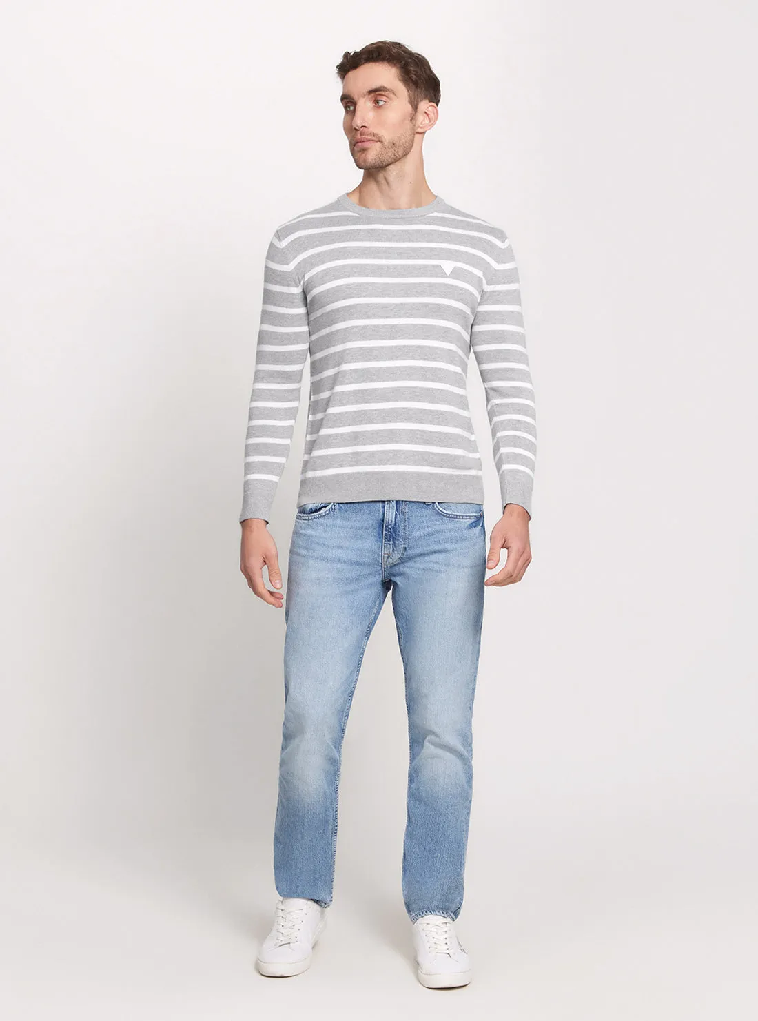 Grey Striped Long Sleeve Knit Top Guess