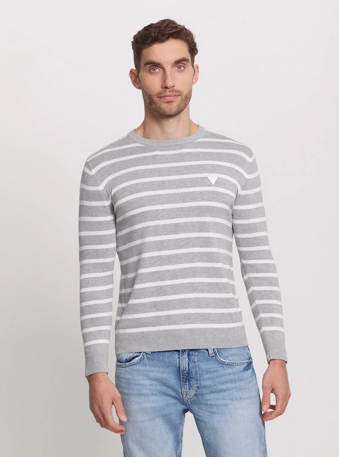 Grey Striped Long Sleeve Knit Top Guess