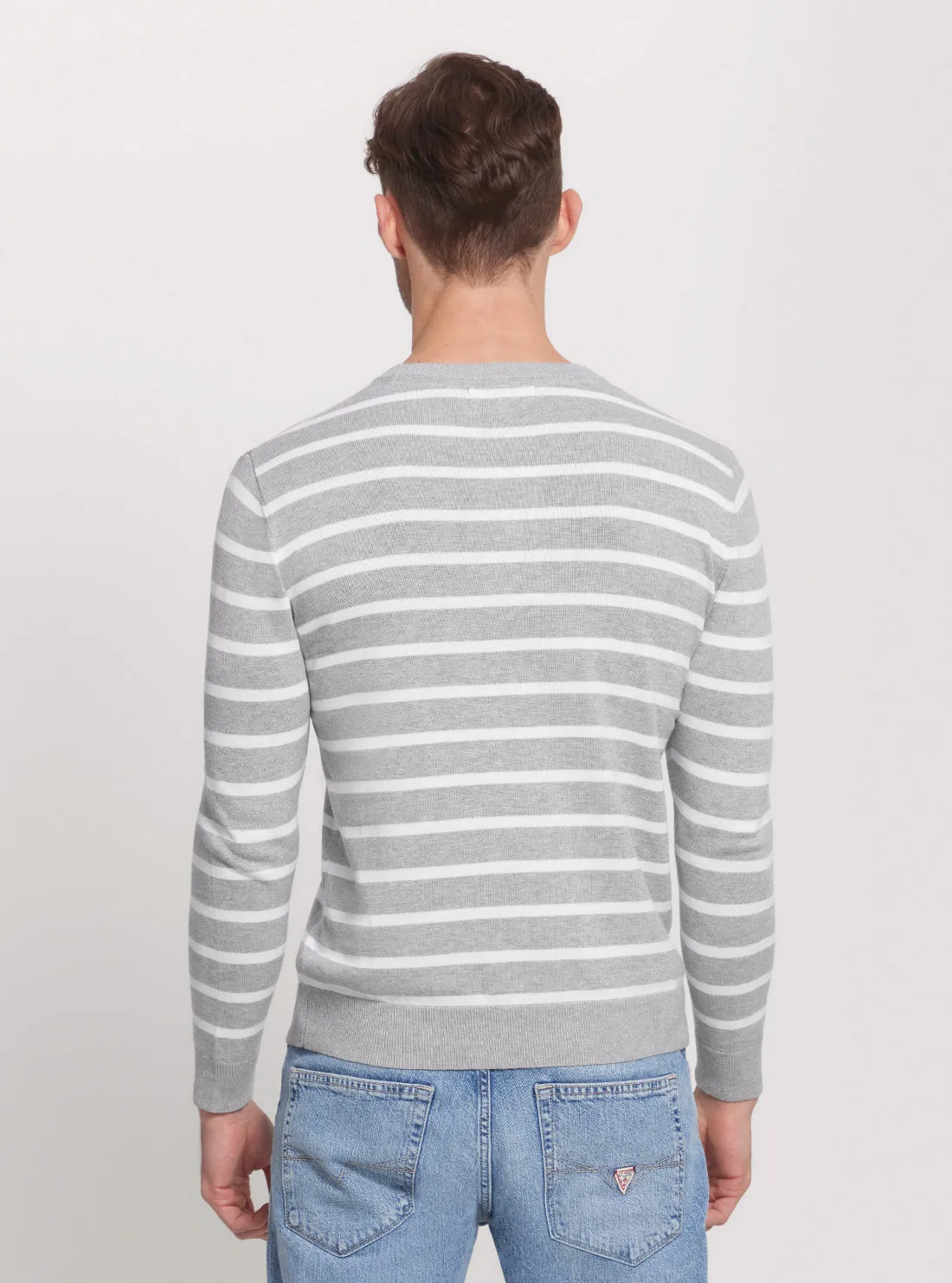 Grey Striped Long Sleeve Knit Top Guess