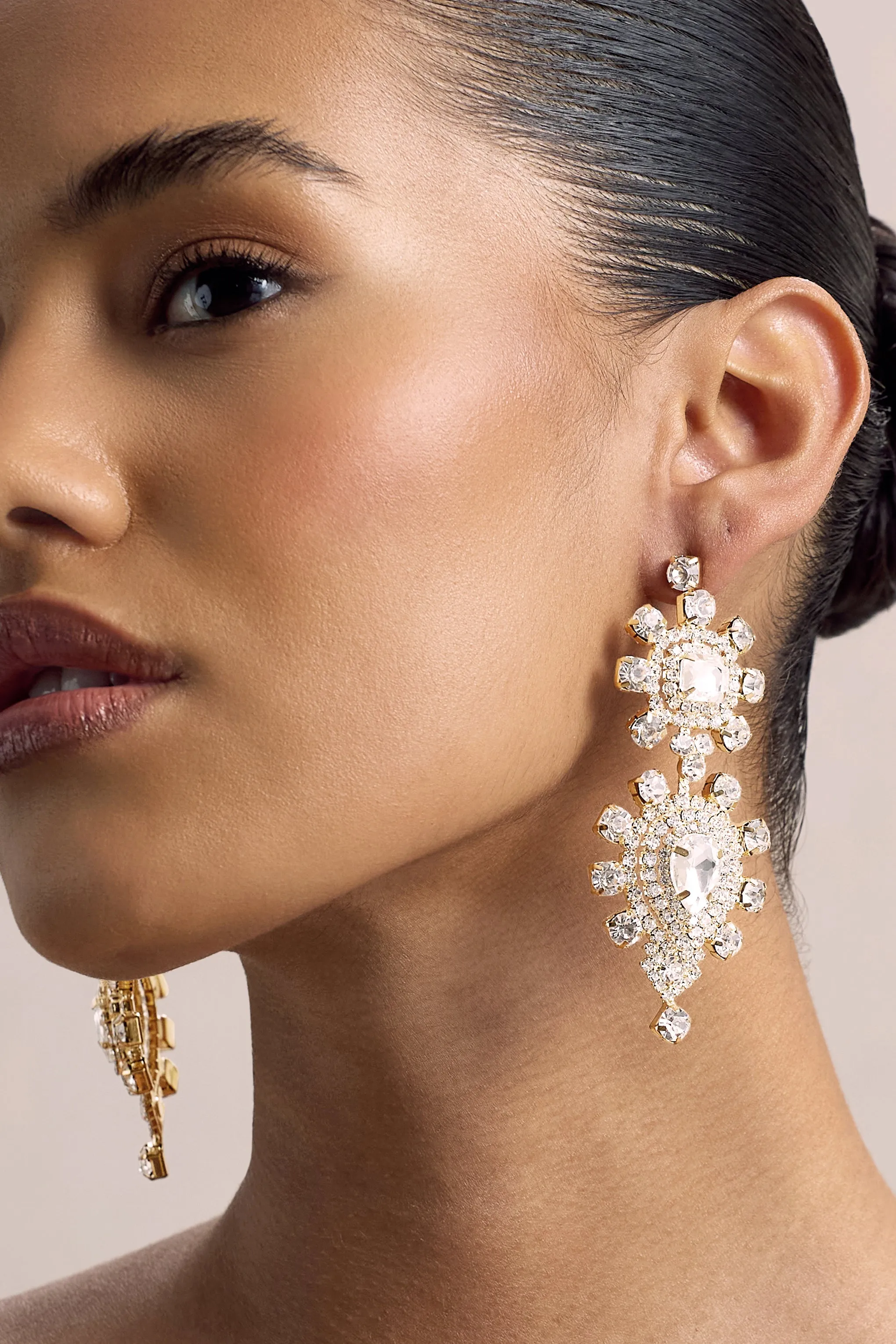 Julian | Gold Diamante Statement Drop Earrings Club L London