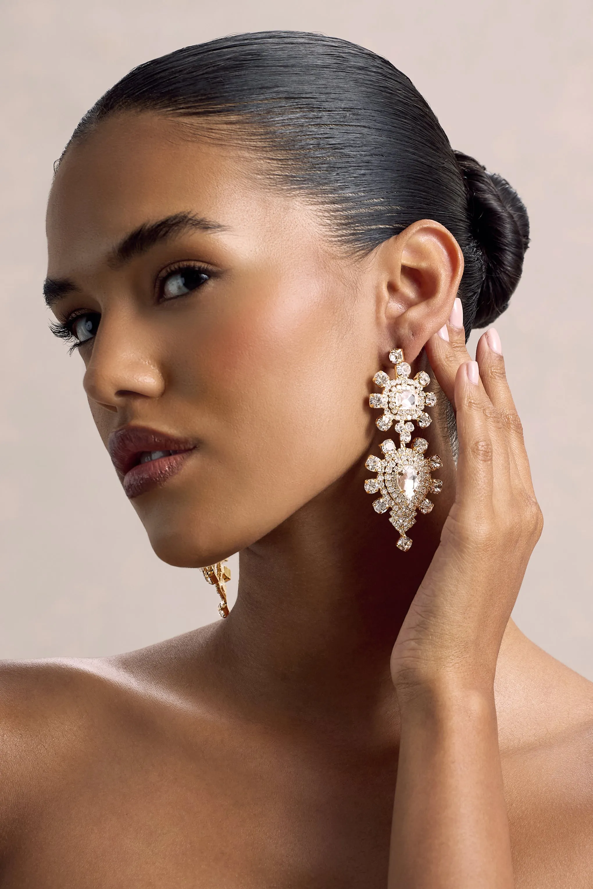 Julian | Gold Diamante Statement Drop Earrings Club L London