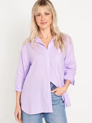 Linen-Blend Button-Down Boyfriend Shirt for Women