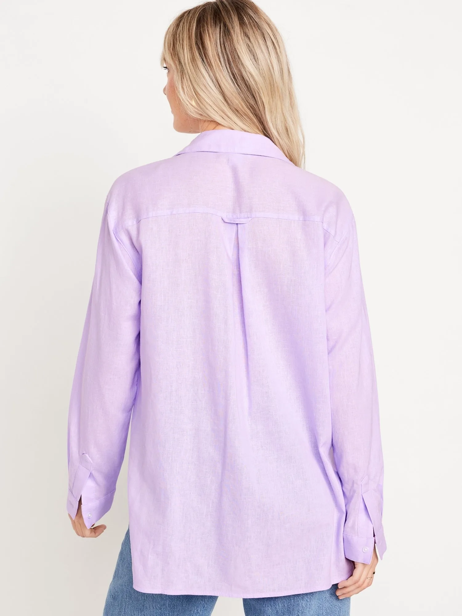 Linen-Blend Button-Down Boyfriend Shirt for Women