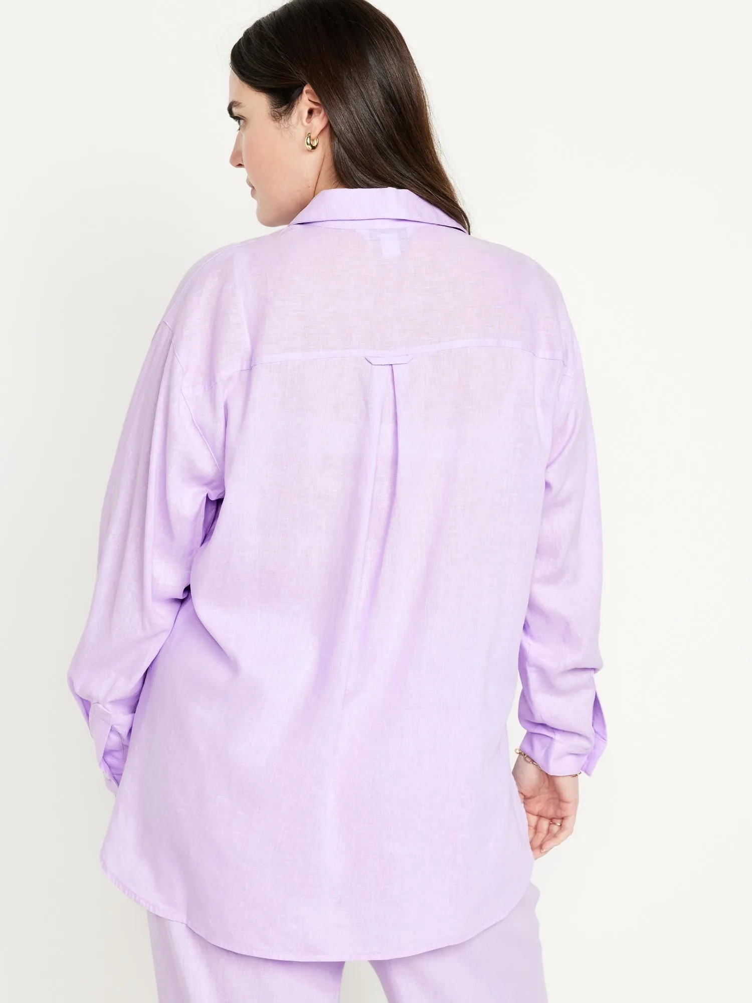 Linen-Blend Button-Down Boyfriend Shirt for Women