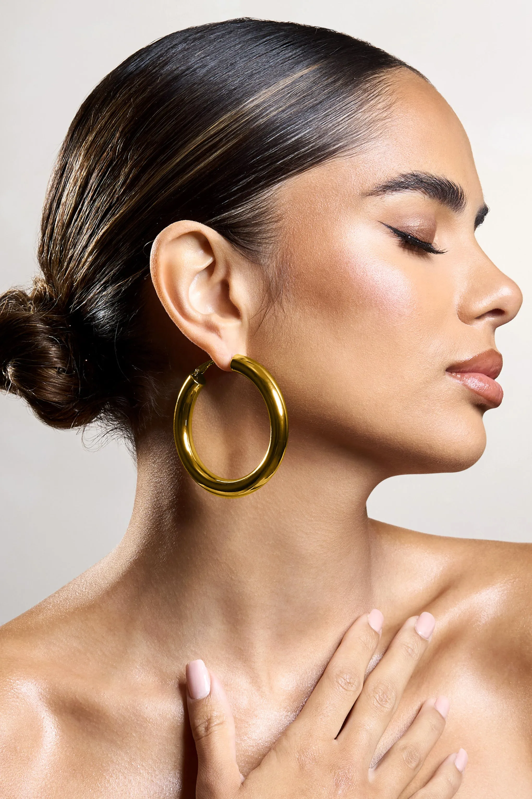 Logan | Gold Chunky Hoop Earrings Club L London