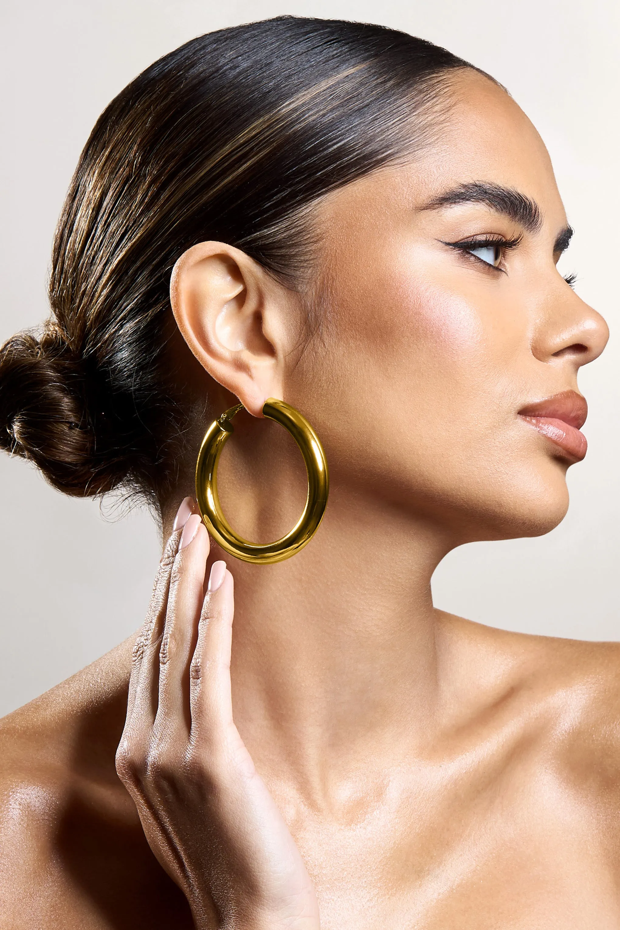 Logan | Gold Chunky Hoop Earrings Club L London