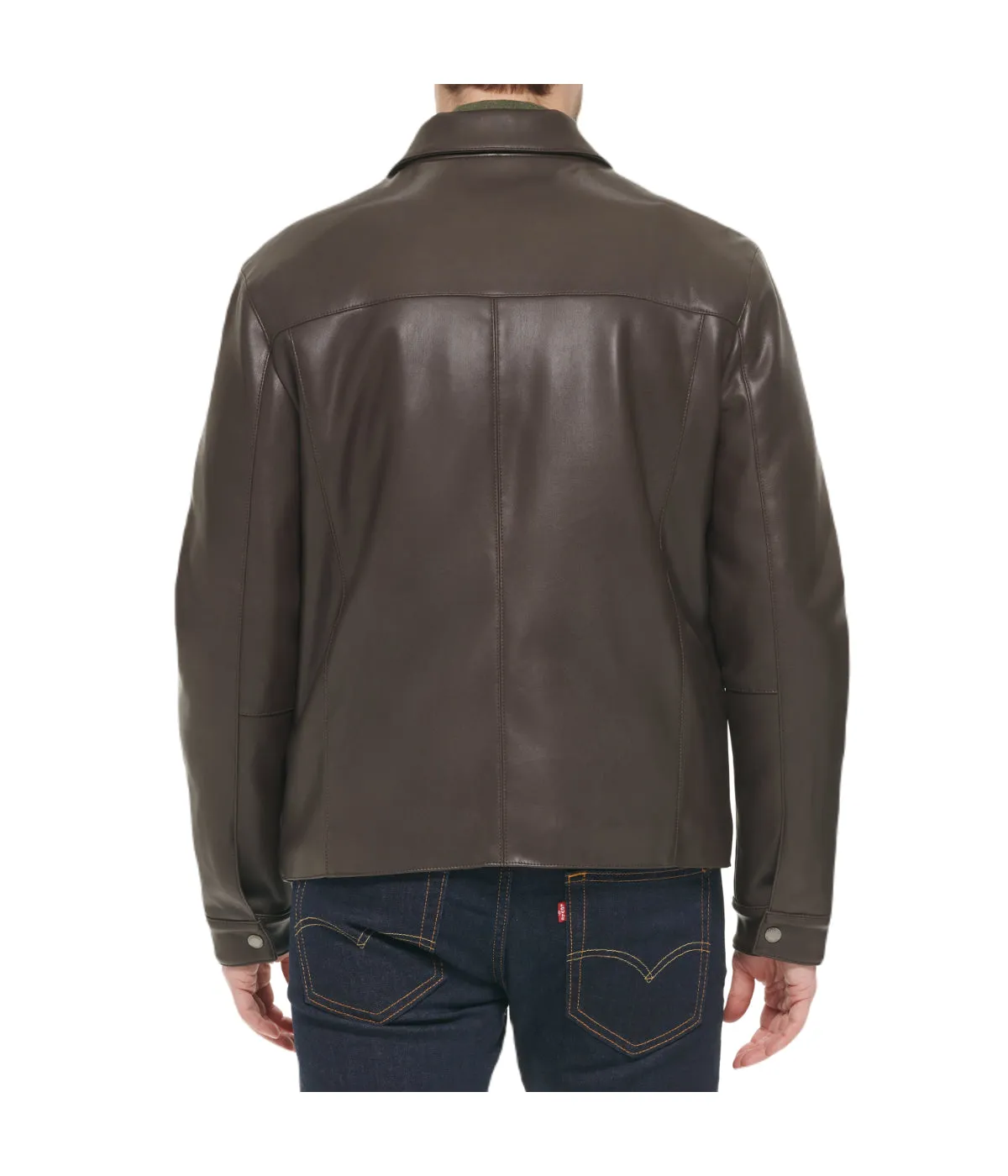 Mens Faux Leather Collared Jacket Dark Brown