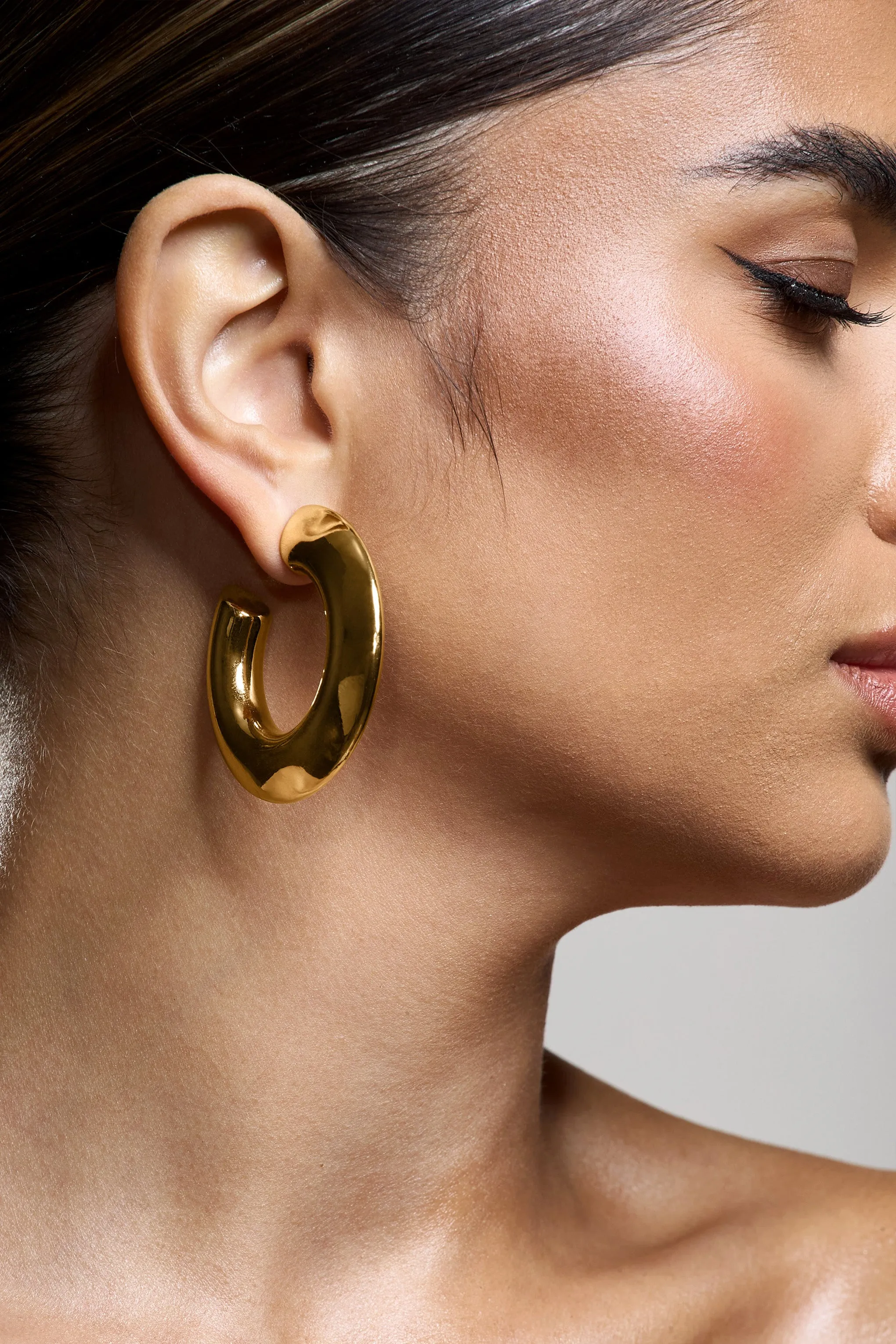 Natalya | Gold Chunky Hoop Earrings Club L London