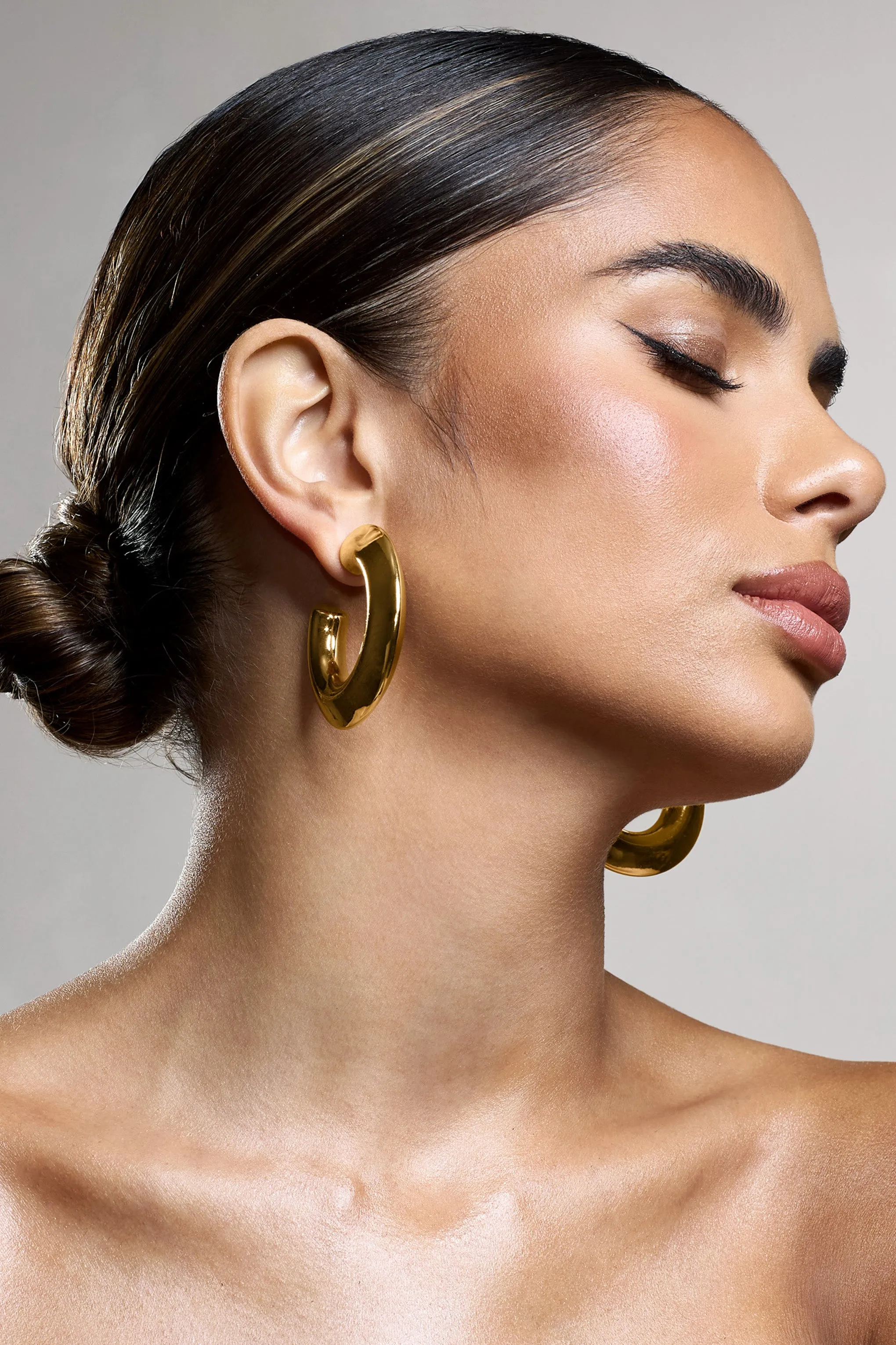 Natalya | Gold Chunky Hoop Earrings Club L London