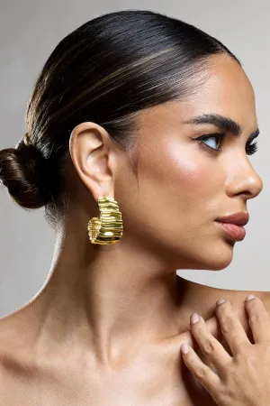 Quinlan | Gold Textured Chunky Hoop Earrings Club L London