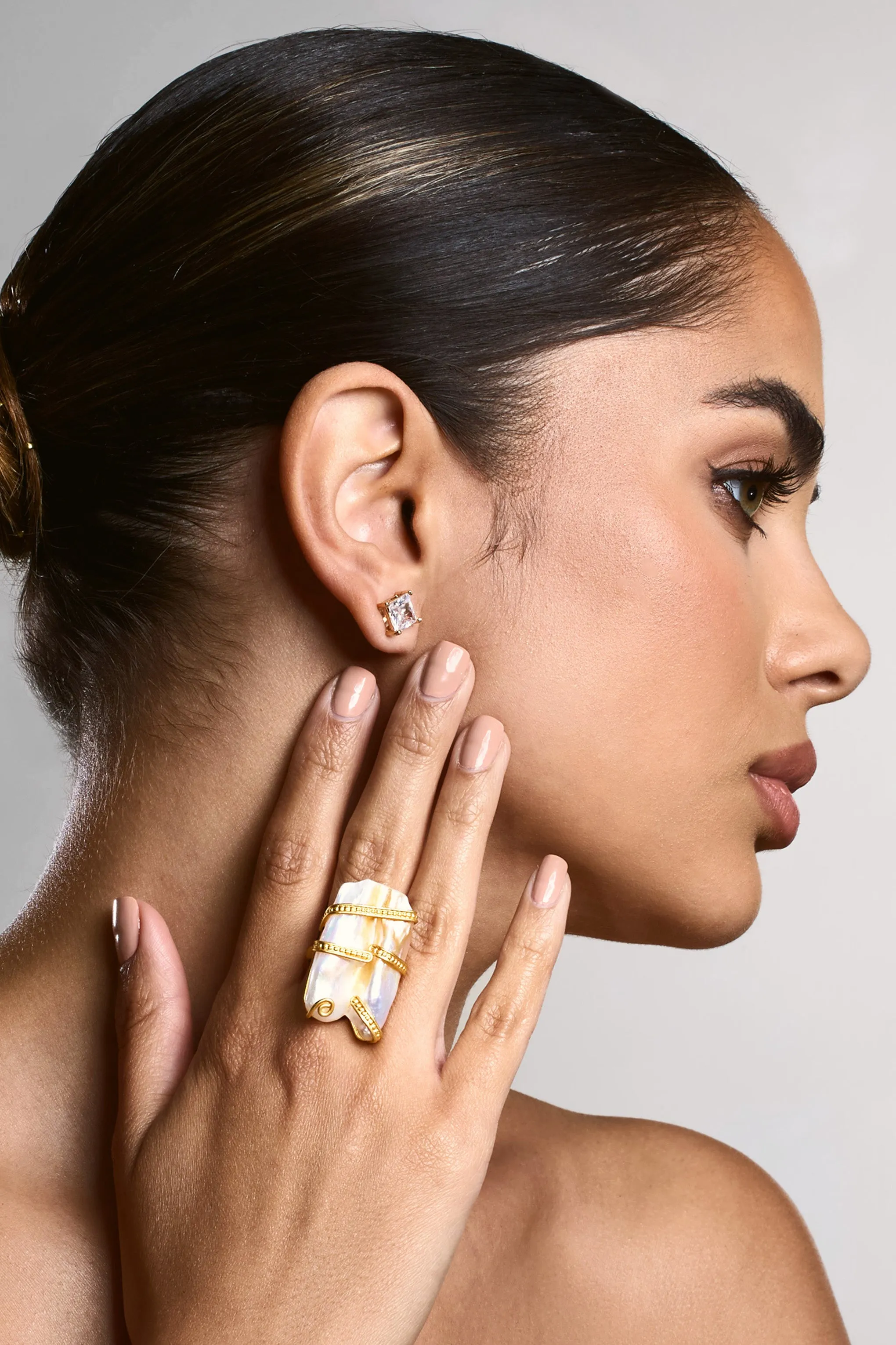 Shore | Gold Adjustable Ring With Iridescent Shell Club L London