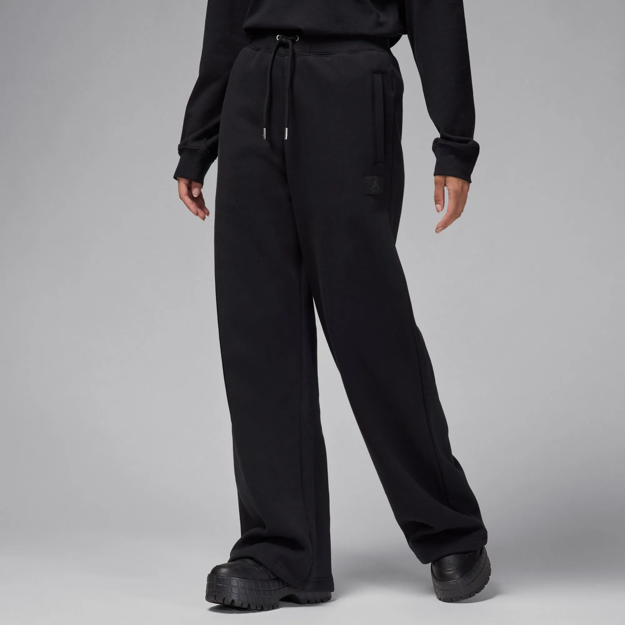 W AIR JORDAN FLIGHT FLEECE OPEN HEM PANTS "BLACK"