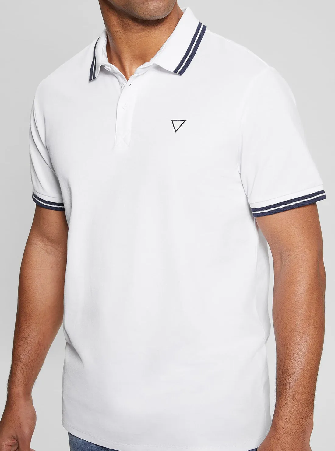White Pique Triangle Polo T-Shirt Guess