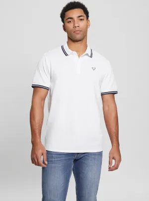 White Pique Triangle Polo T-Shirt Guess