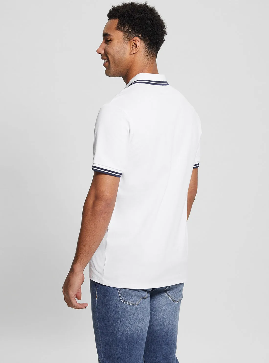 White Pique Triangle Polo T-Shirt Guess