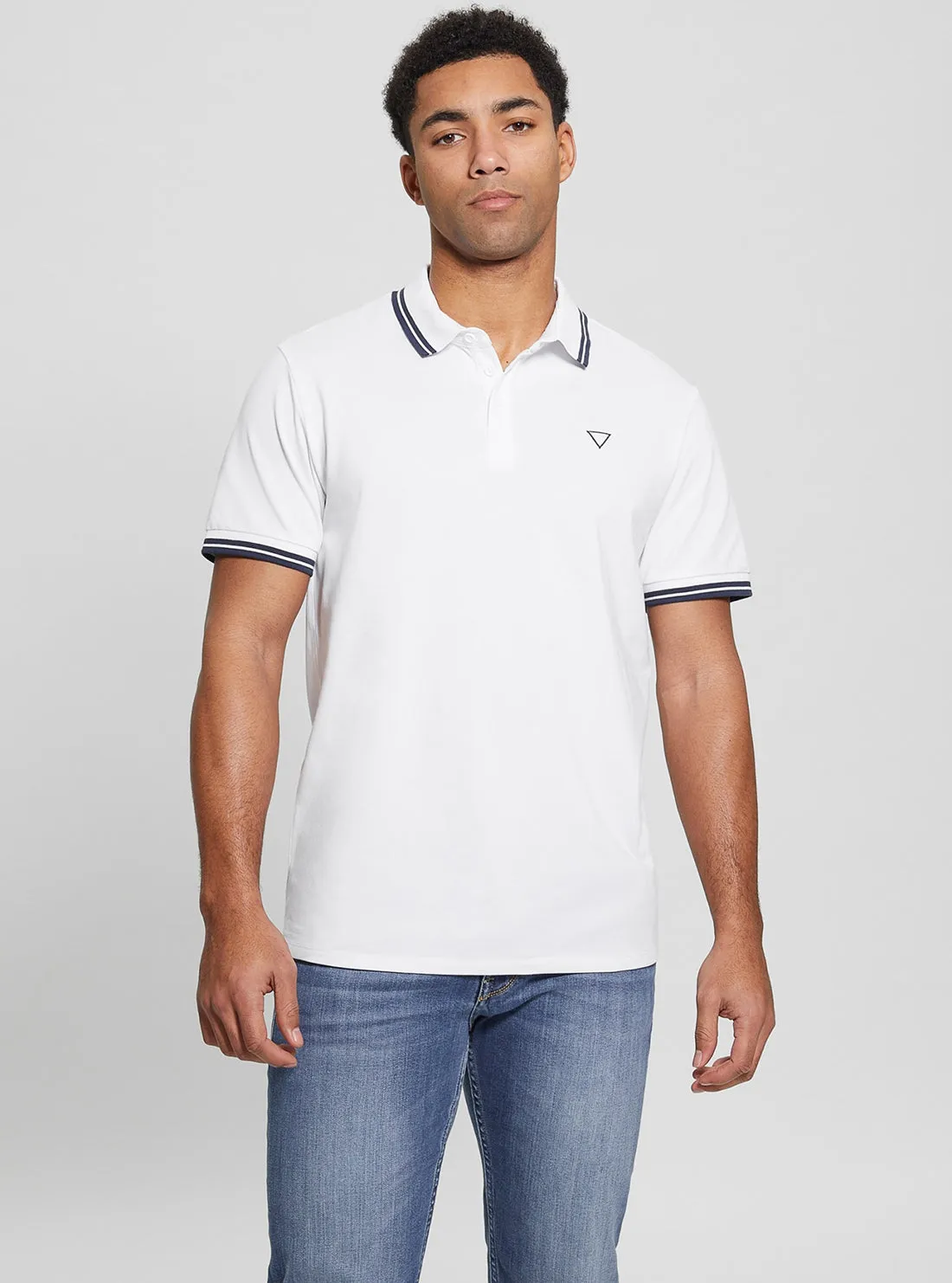 White Pique Triangle Polo T-Shirt Guess