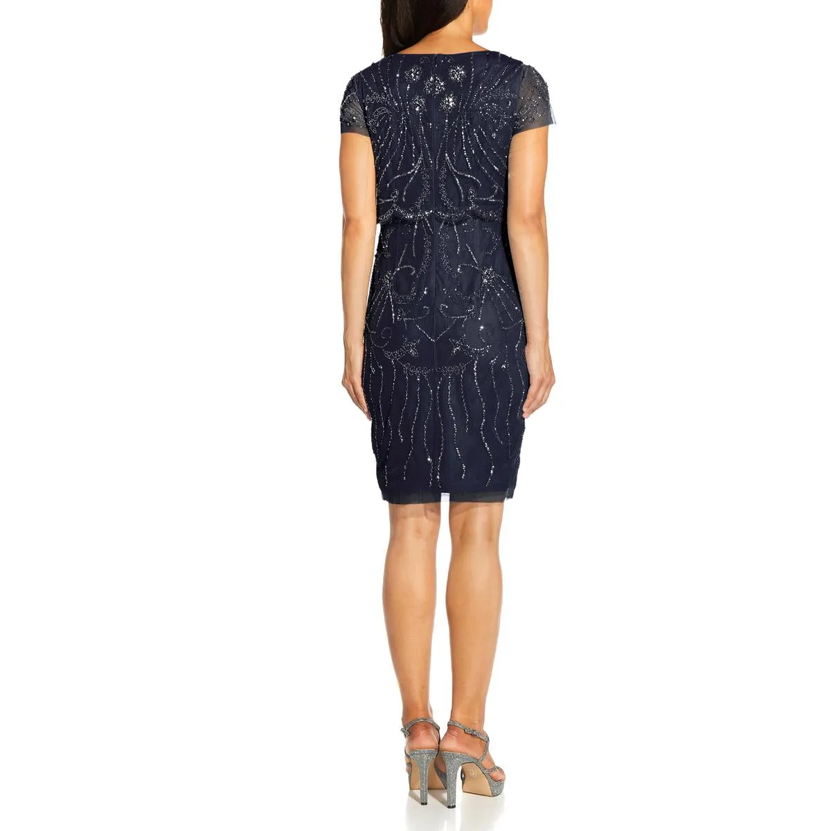 Womens Beaded Midi Cocktail and Party Dress