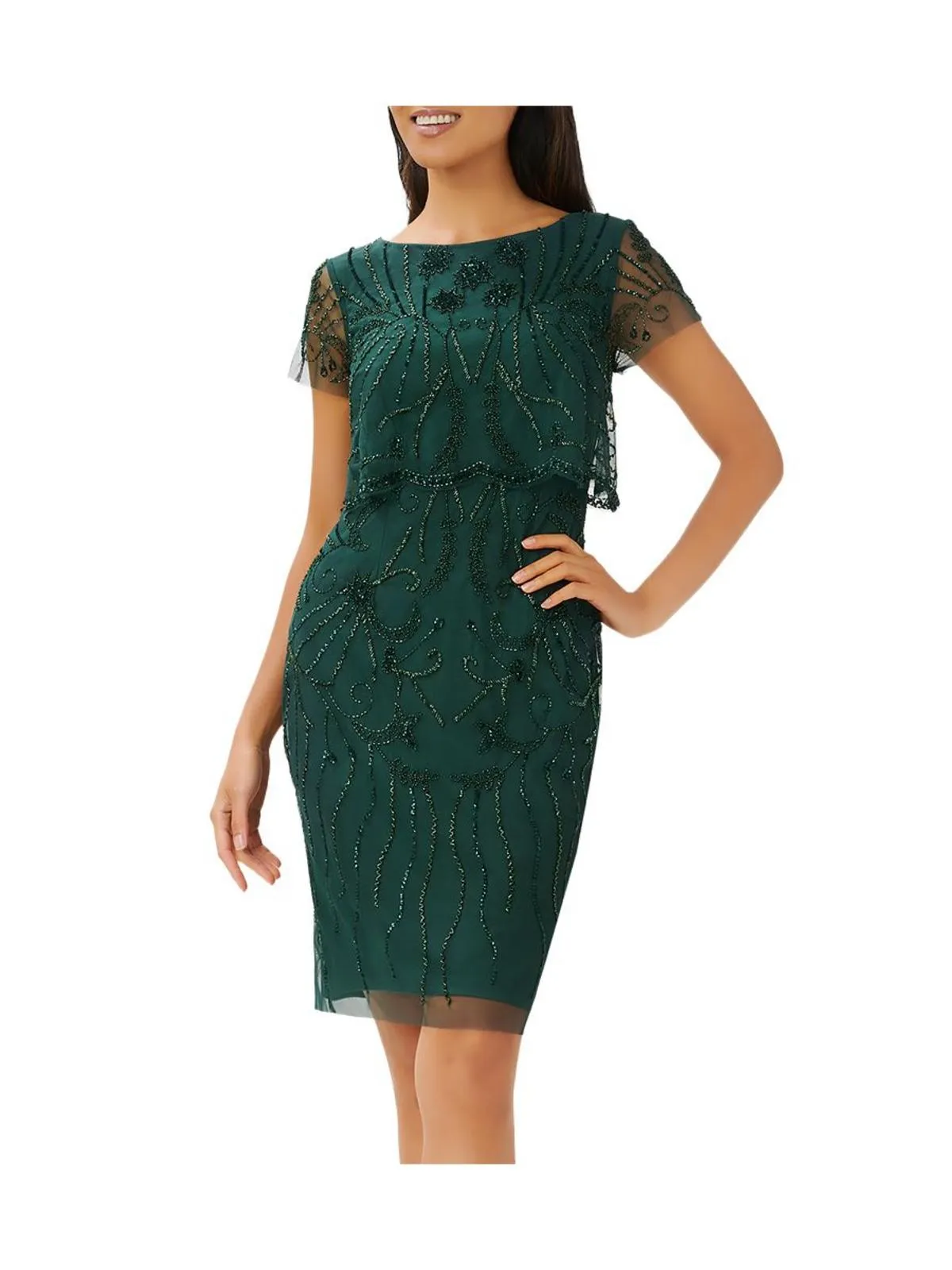 Womens Beaded Midi Cocktail and Party Dress